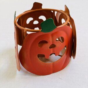 Orange Round Metal Jack O Lantern Votive Candle Holder Measures 2.5 X 3 inches